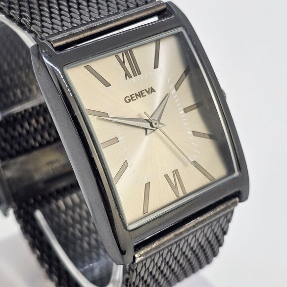 Geneva Men's Watch 34MM Brown Dial Brown Mesh Bracelet Bands New Battery - Picture 5 of 12